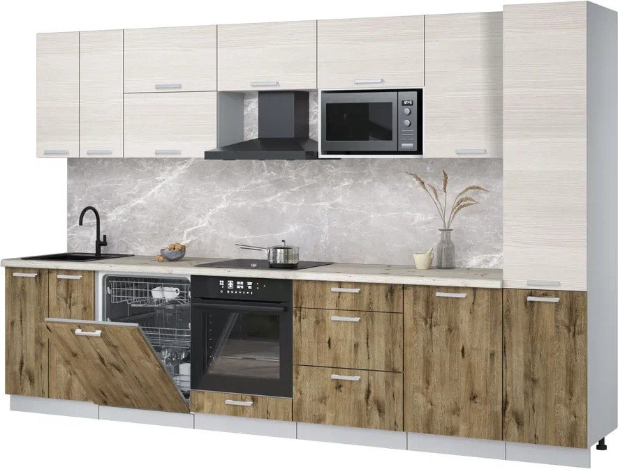 

Готовая кухня Интерлиния Мила Лайт 3.3-ПМ2 (вудлайн кремовый/дуб веллингтон/бискайская сосна)