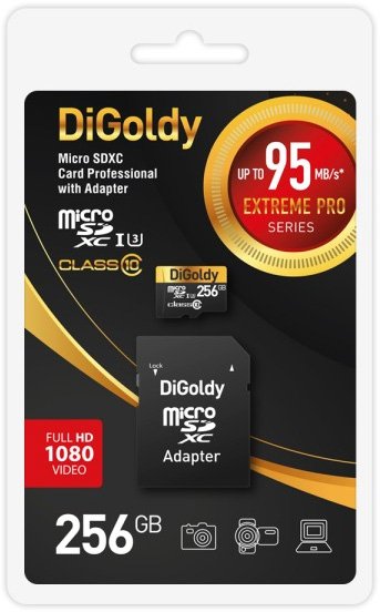 

Карта памяти DiGoldy Extreme Pro microSDXC 256GB DG256GCSDXC10UHS-1-ElU3 (с адаптером)