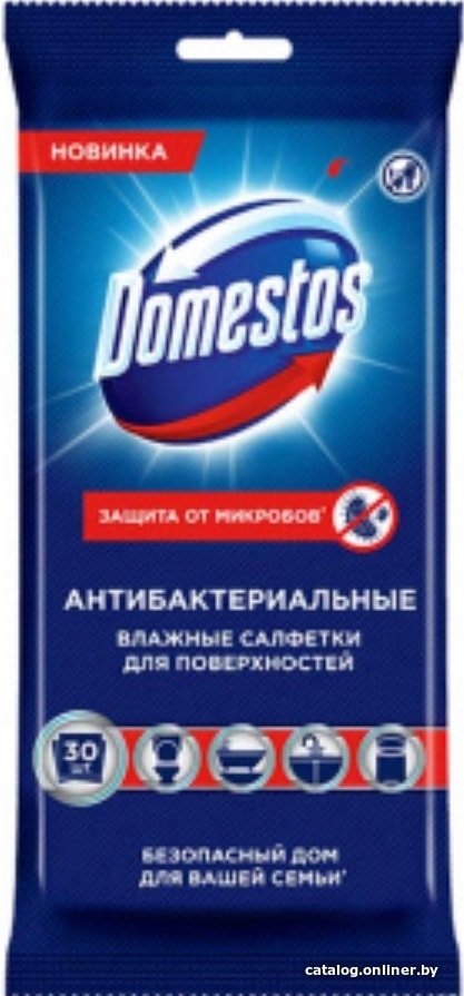 Влажные салфетки Domestos Для очищения поверхностей антибактериальные (30 шт)