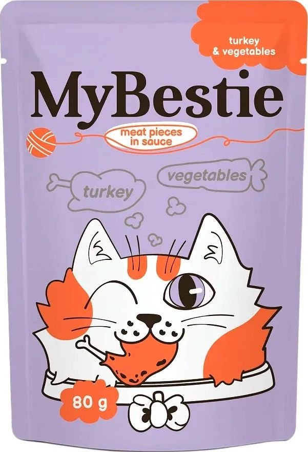 

Пресервы MyBestie Мясные Кусочки Индейка в соусе с Овощами (80 г)
