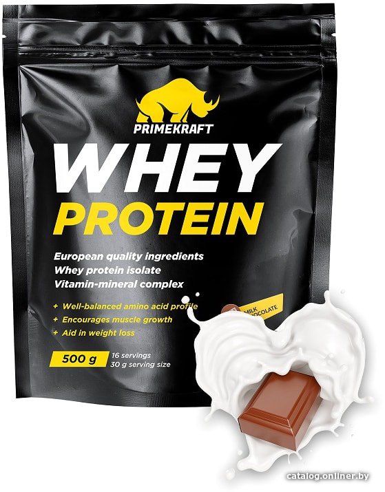 Протеин сывороточный (концентрат) Prime Kraft Whey Protein с витаминами и минералами (500г, молочный шоколад)