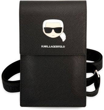 CG Mobile Karl Lagerfeld Wallet Phone Bag PU Saffiano Metal Karl head KLWBSAKHPK (черный)