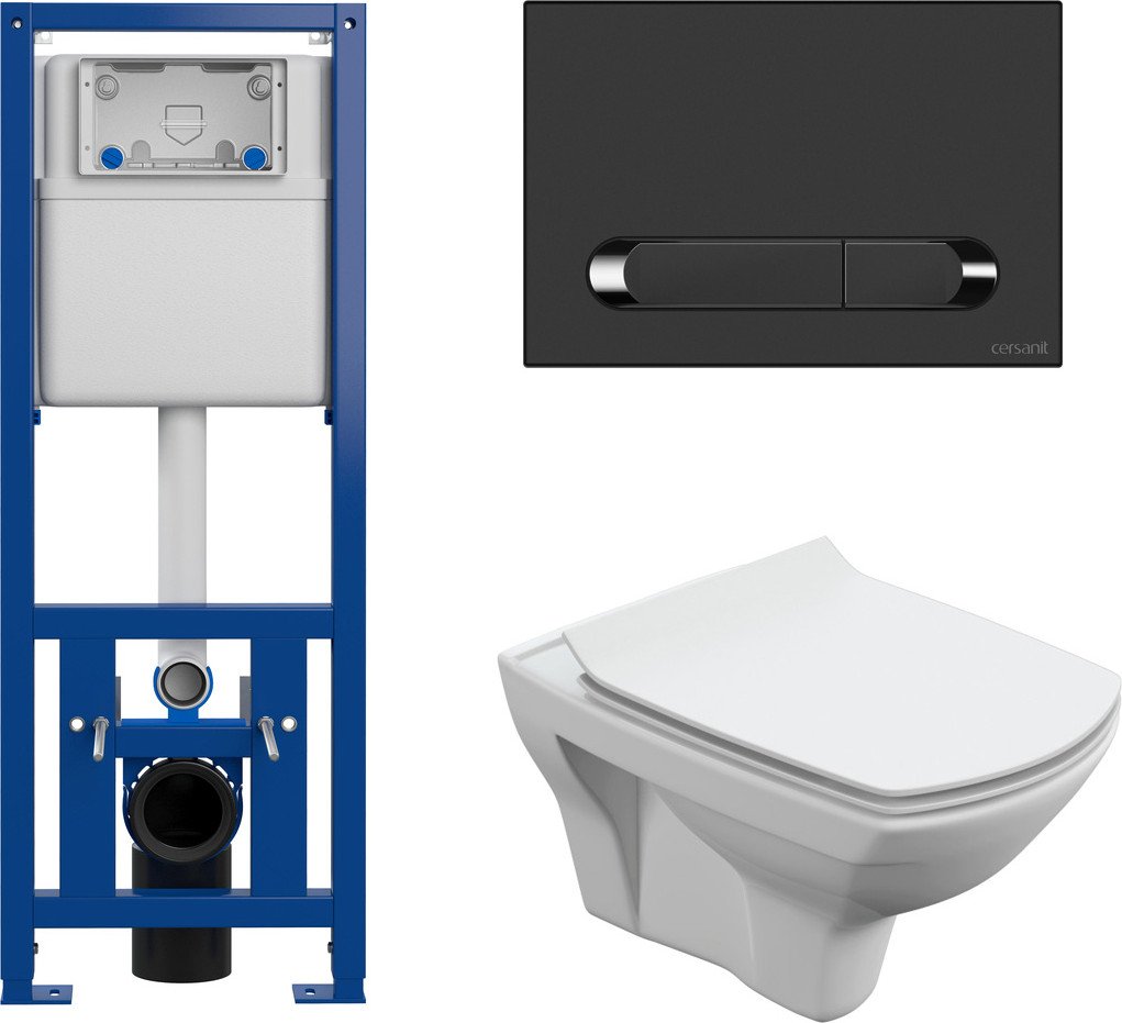 

Унитаз подвесной Cersanit Carina New Clean On с инстал. Link Pro (с кнопкой Estetica 64112 черный/хром)