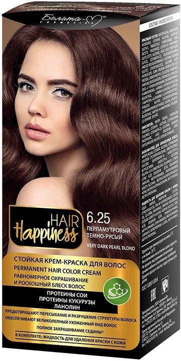 

Крем-краска для волос Белита-М Hair Happiness Стойкая 6.25 перламутровый темно-русый