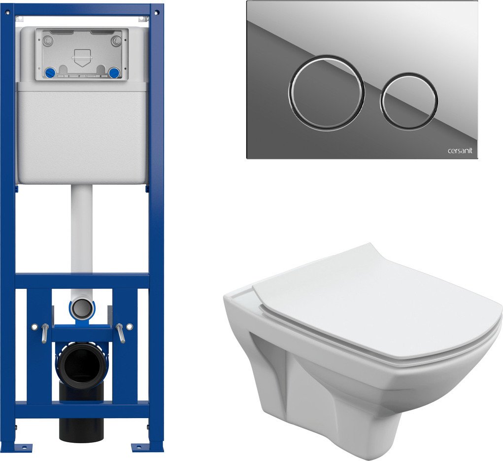 

Унитаз подвесной Cersanit Carina New Clean On с инстал. Link Pro (с кнопкой Twins 63523 хром глянцевый)