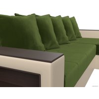 Угловой диван Лига диванов Дубай лайт правый 114186 (микровельвет зеленый/экокожа бежевый)