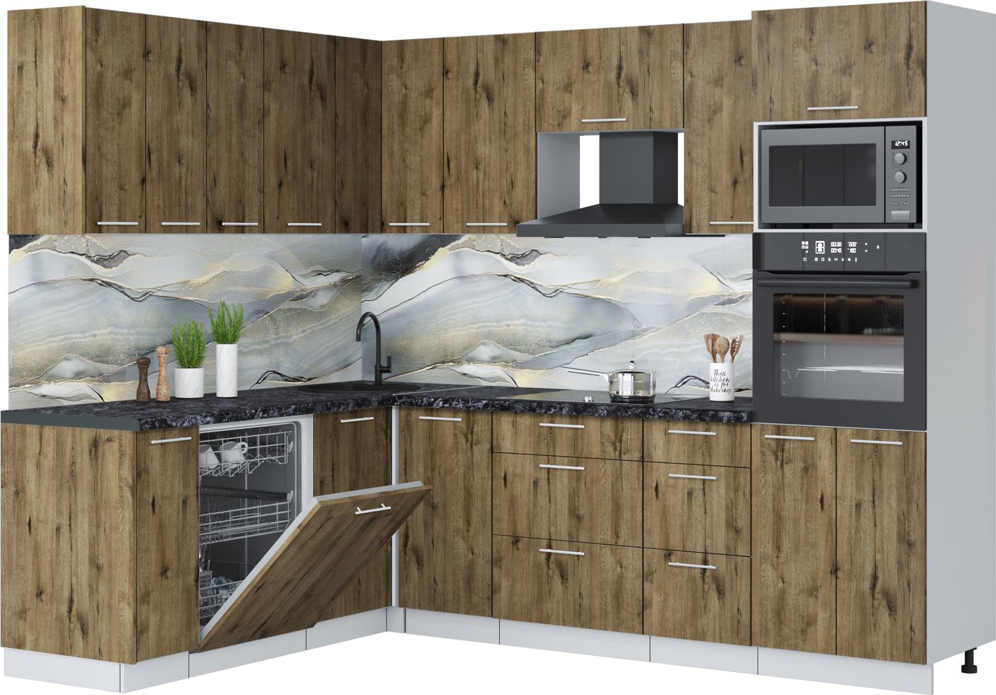 

Готовая кухня Интерлиния Мила Лайт 1.896х2.58 (дуб веллингтон/дуб веллингтон/кастилло темный)