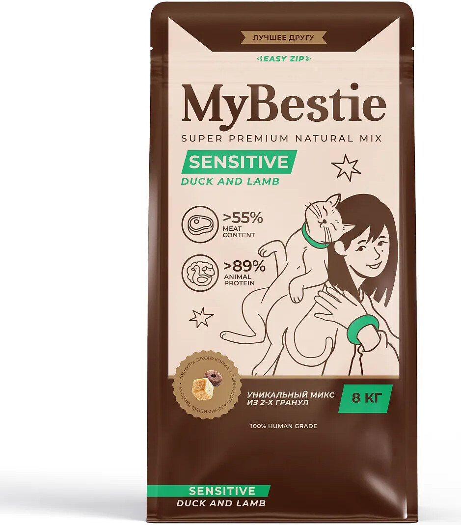 Сухой корм для кошек MyBestie Сенситив Утка с Ягненком (0.4 кг)