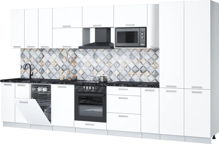 

Готовая кухня Интерлиния Мила Лайт 3.8-ПМ4 (белый платинум/белый платинум/кастилло темный)