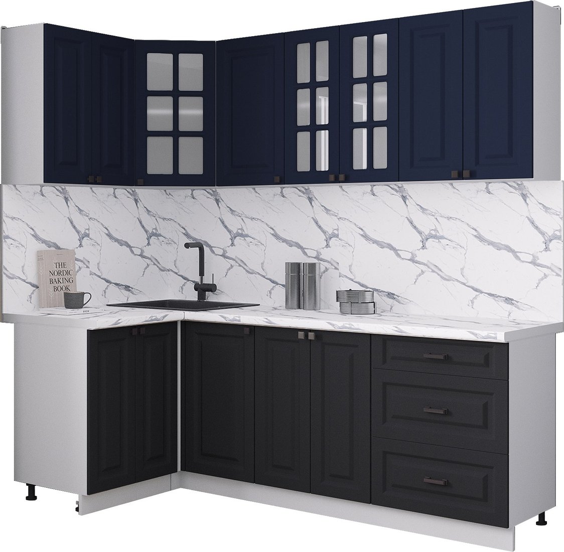 

Готовая кухня Интерлиния Мила Деко 1.2x2.2 (черный/индиго/белый гранит)