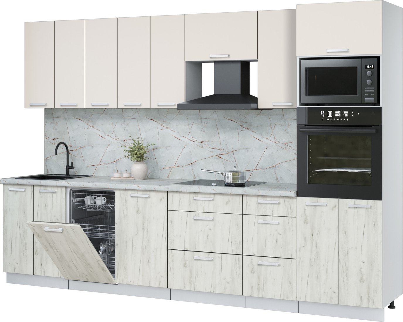 

Готовая кухня Интерлиния Мила Лайт 3.1-ПМ3 (персидский жемчуг/дуб белый/серый каспий)