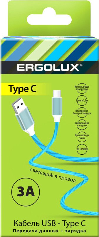 

Кабель Ergolux ELX-CDC02-C06 USB Type-A - USB Type-C (1.2 м, синий)