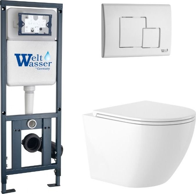 Унитаз подвесной Saniteco KW-9003W Rimles + WeltWasser Marberg 410 + Marberg 507 SE GL-WT