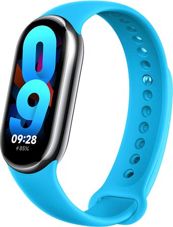 Xiaomi Smart Band 8 (серый, с голубым силиконовым ремешком, международная версия)