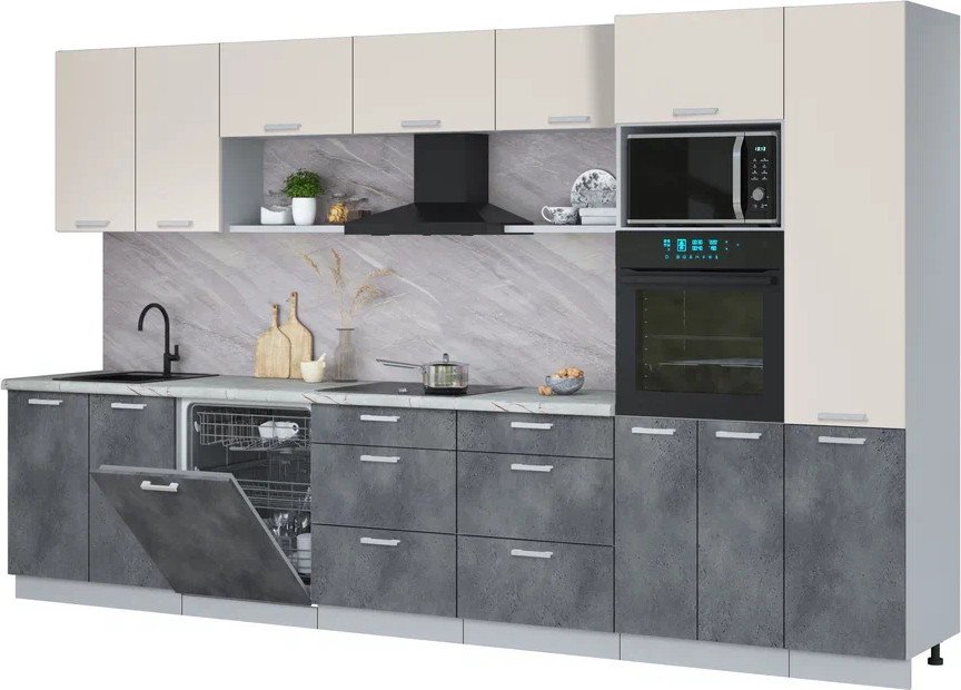 

Готовая кухня Интерлиния Мила Лайт 3.6-ПМ1 (персидский жемчуг/бетон портленд/серый каспий)