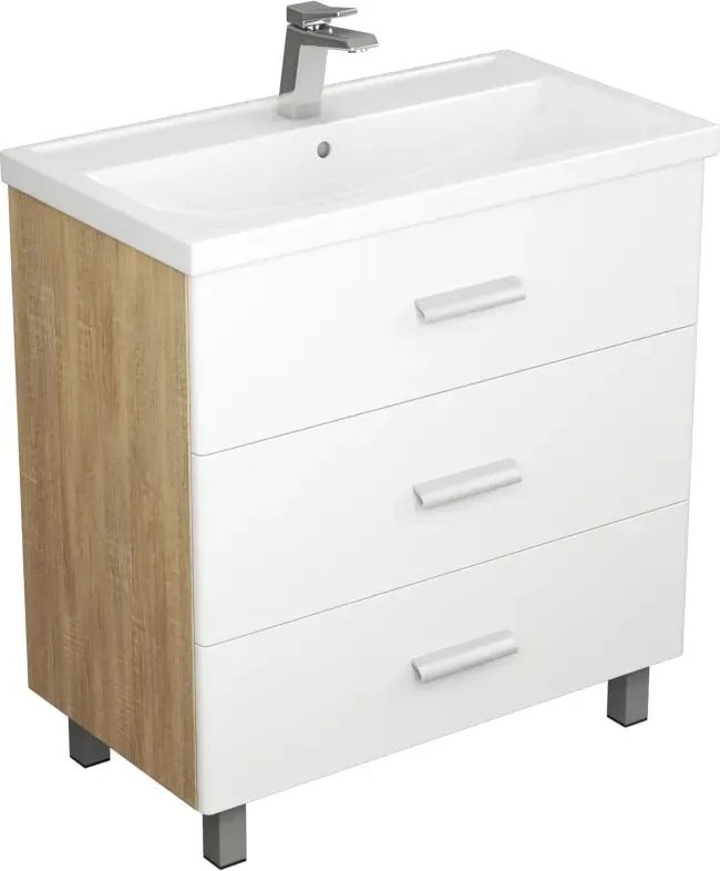 Uncoria Тумба с умывальником Гарда 80 + Kirovit Фостер 80 (белый/дуб сонома)