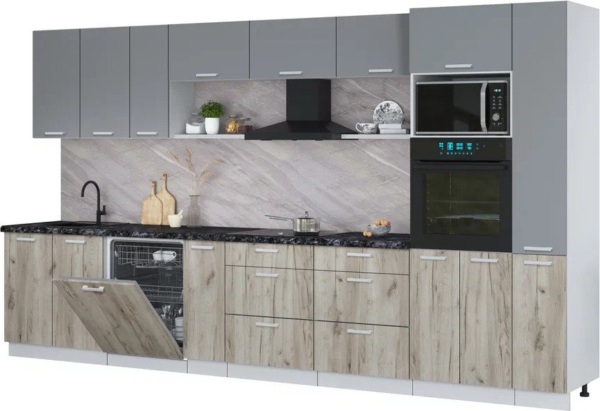 

Готовая кухня Интерлиния Мила Лайт 3.8-ПМ1 (серебро/дуб серый/кастилло темный)