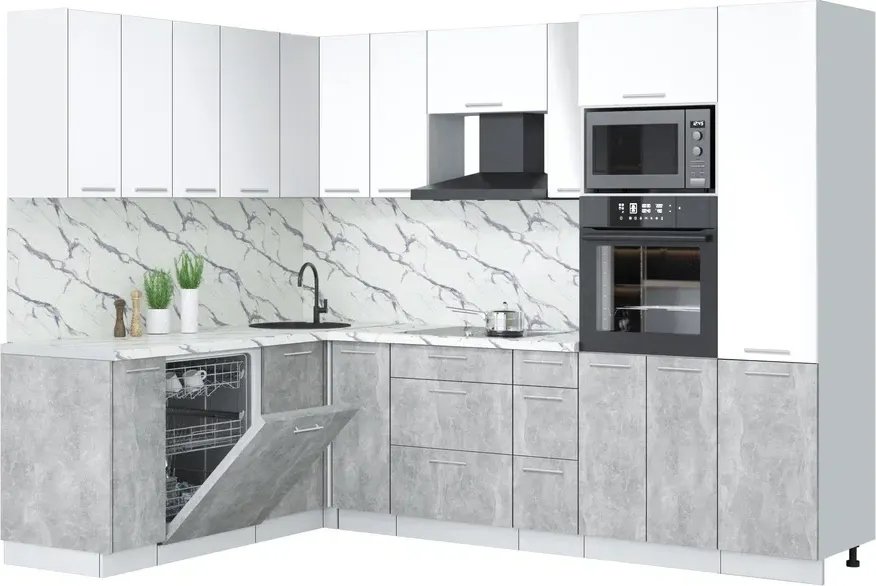 

Готовая кухня Интерлиния Мила Лайт 1.896х2.78 (белый платинум/бетон/белый гранит)