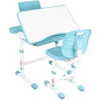 Ученический стол Anatomica Ara с подставкой для книг и выдвижным органайзером (белый/голубой)