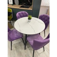 Кухонный стол Элементика Милтон 1000 (белый мрамор/черный кварц/черный)