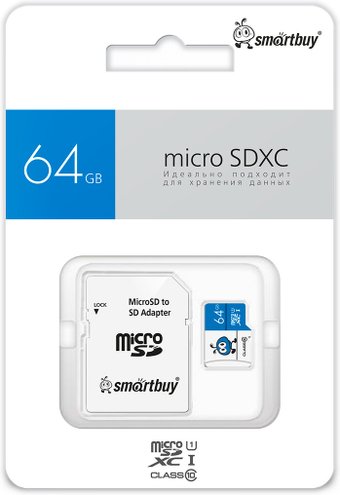 Карта памяти SmartBuy microSDXC SB64GMSDU1BLUE01 64GB (с адаптером)