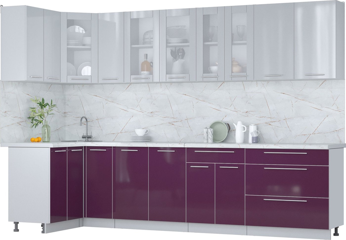 

Готовая кухня Интерлиния Мила Пластик 1.2x3.1 (туманный глянец/слива/серый каспий)