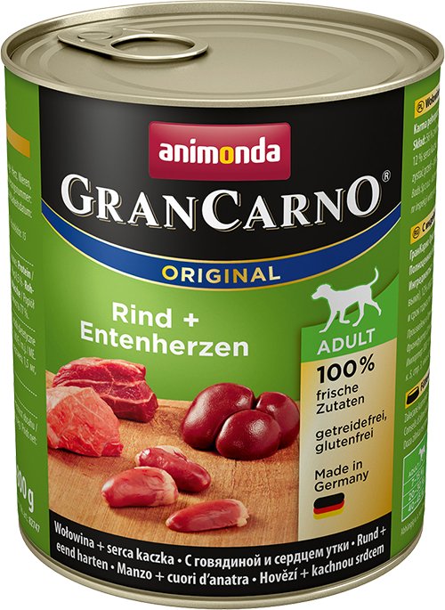 

Консервированный корм для собак Animonda GranCarno Original Adult beef + duck hearts 0.4 кг