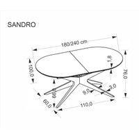Кухонный стол Halmar Sandro 180-240/100/76 (черный/черный)