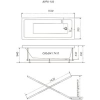 Ванна Triton Аура 150x70 New (с каркасом и сифоном)