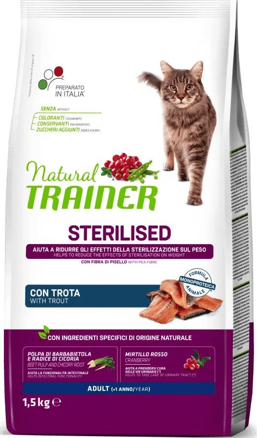 

Сухой корм для кошек Trainer Natural Cat Adult Сухой корм для кошек с чувствительным пищеварением с форелью 1.5 кг