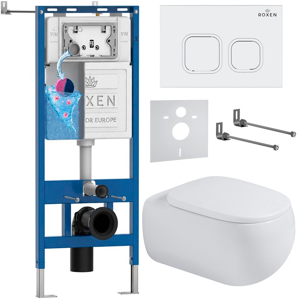 

Унитаз подвесной Roxen Titan в комплекте с инсталляцией StounFix Dual Fresh 6 в 1 967222 (кнопка: белая)