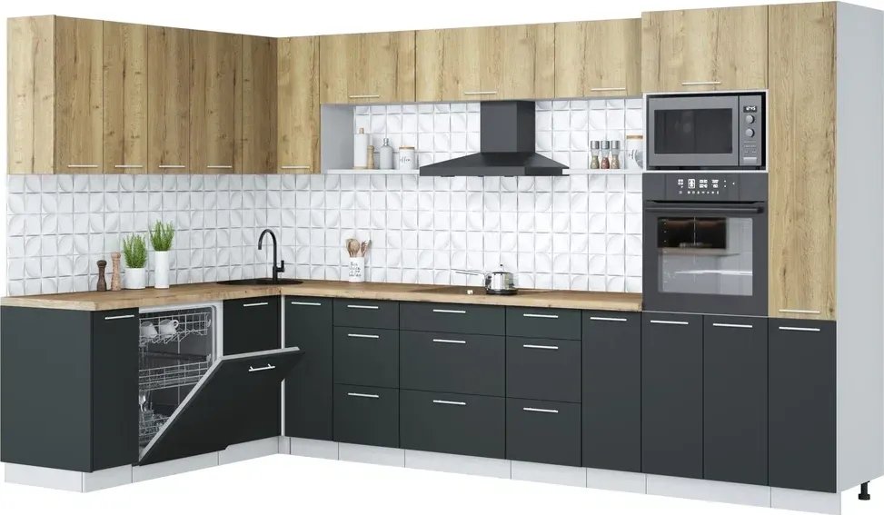 

Готовая кухня Интерлиния Мила Лайт 1.896х3.48 (дуб золотой/антрацит/дуб бунратти)