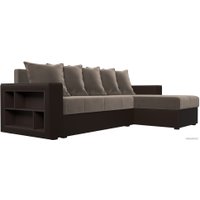 Угловой диван Лига диванов Дубай лайт правый 114156 (велюр коричневый/экокожа коричневый)