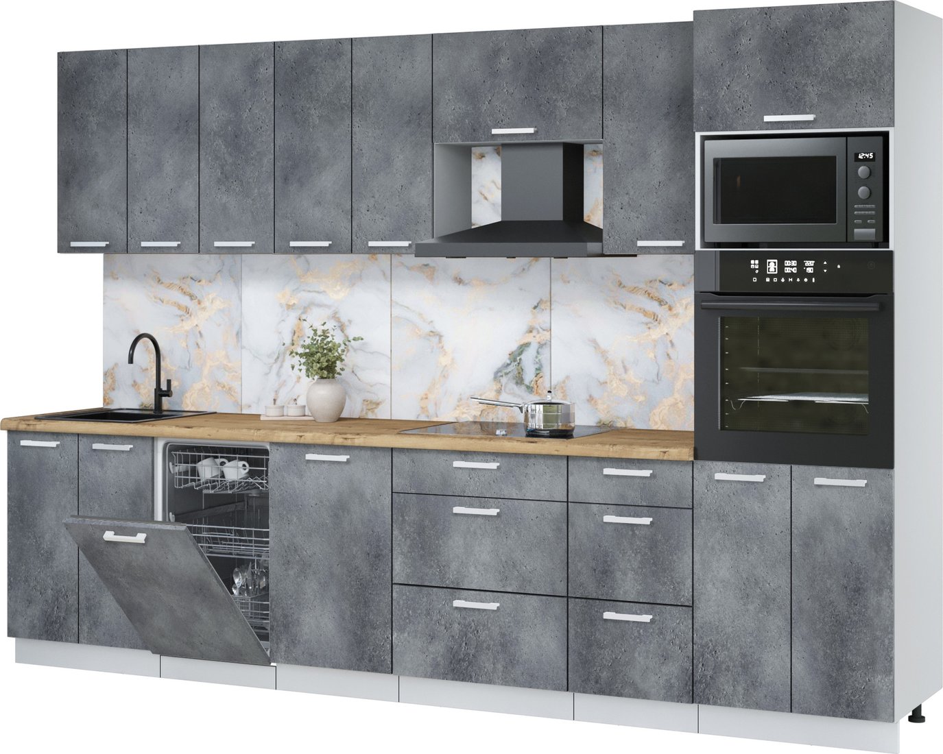 

Готовая кухня Интерлиния Мила Лайт 3.1-ПМ3 (бетон портленд/бетон портленд/дуб бунратти)