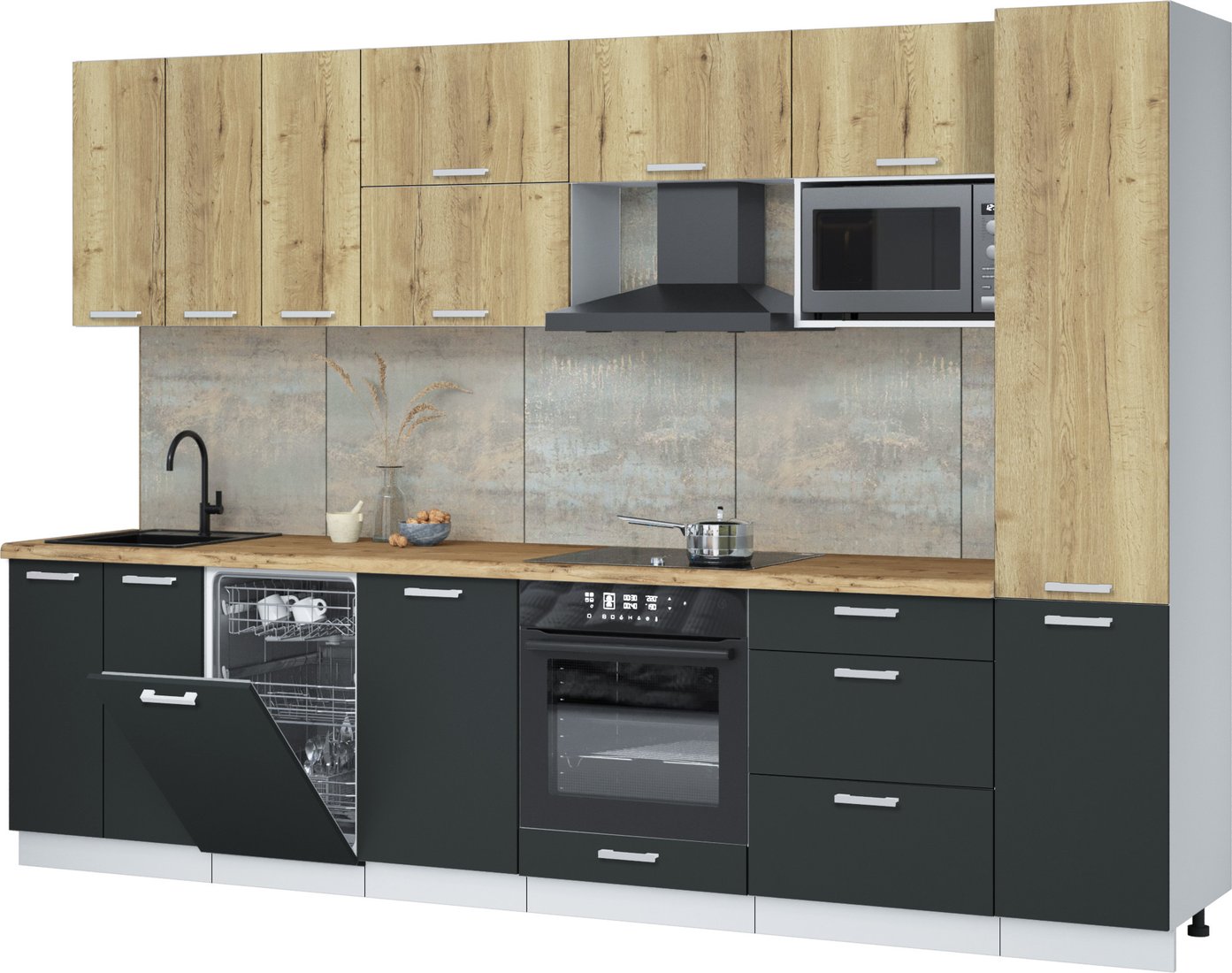 

Готовая кухня Интерлиния Мила Лайт 3.1-ПМ4 (дуб золотой/антрацит/дуб бунратти)