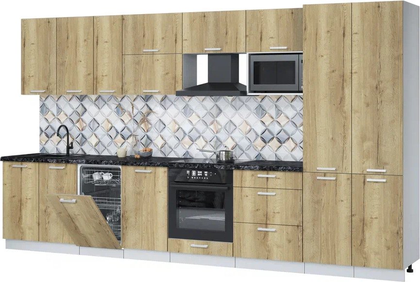 

Готовая кухня Интерлиния Мила Лайт 3.7-ПМ4 (дуб золотой/дуб золотой/кастилло темный)