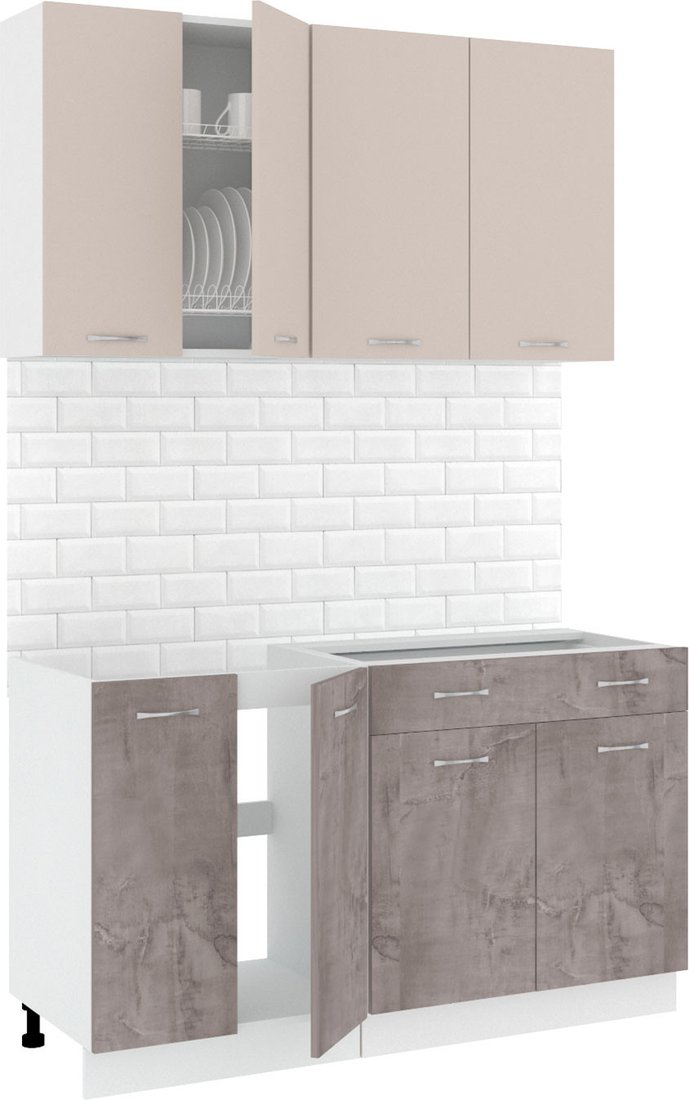 

Готовая кухня Кортекс-мебель Корнелия Лира-лайт 1.4м без столешницы (капучино/оникс)