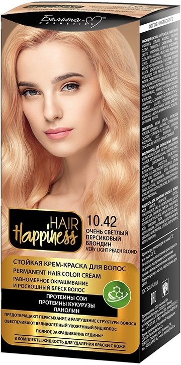 

Крем-краска для волос Белита-М Hair Happiness Стойкая 10.42 очень светлый персиковый блондин