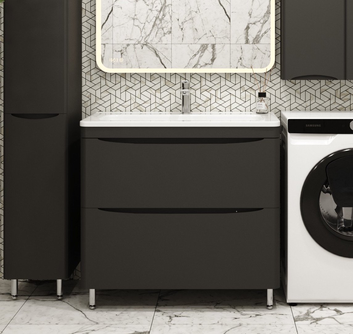 

Symbolite Тумба под умывальник Бергамо мини 90 Люкс Plus 2 ящика + Каре Люкс Мини 90х35 (черный)