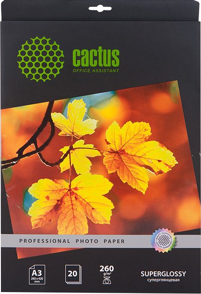

Фотобумага CACTUS Суперглянцевая A3 260 г/кв.м. 20 листов (CS-HGA326020)