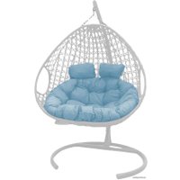 Подвесное кресло M-Group Для двоих Люкс 11510103 (белый ротанг/голубая подушка)