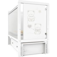 Классическая детская кроватка Indigo Happy Friends маятник, ящик (белая аляска/мишки)