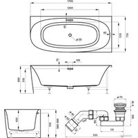 Ванна Wellsee Belle Spa 2.0 170x75 235806001 (пристенная ванна (правая) белый глянец, экран, каркас, сифон-автомат хром)