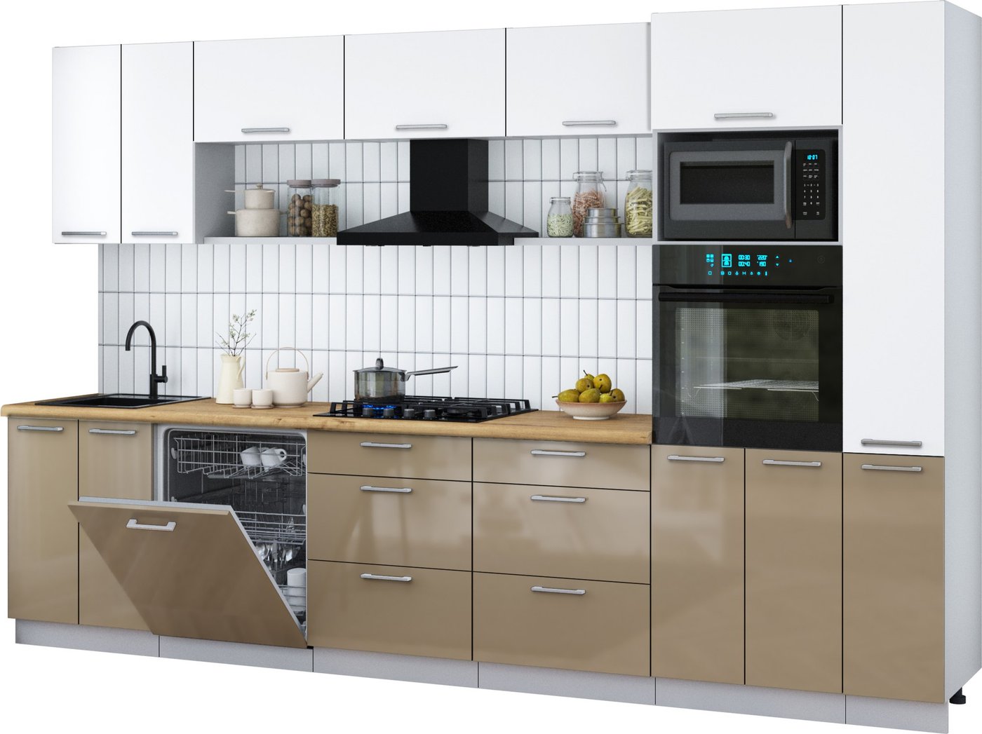 

Готовая кухня Интерлиния Мила Gloss 3.3-ПМ1 (капучино глянец/белый/дуб бунратти)