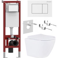 Унитаз подвесной Roxen Antares в комплекте с инсталляцией Asten Readle Zentralmodul AR0601-185W с белой кнопкой