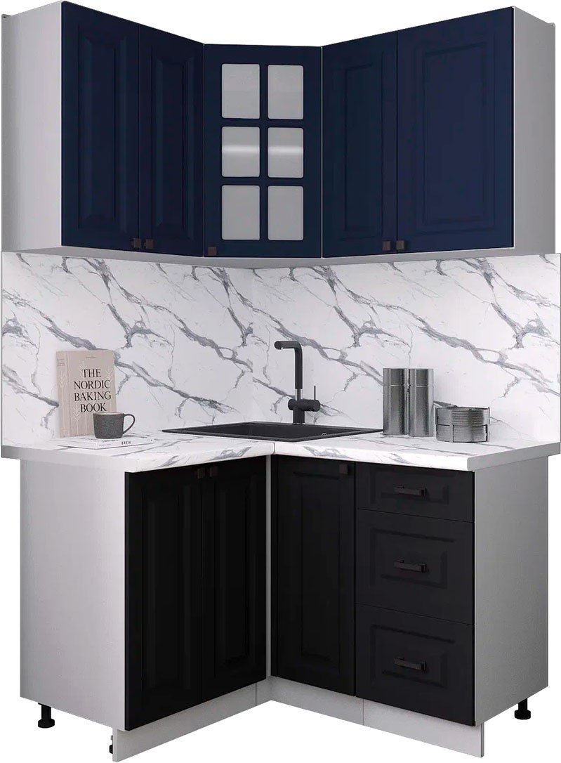 

Готовая кухня Интерлиния Мила Деко 1.2x1.3 (черный/индиго/белый гранит)