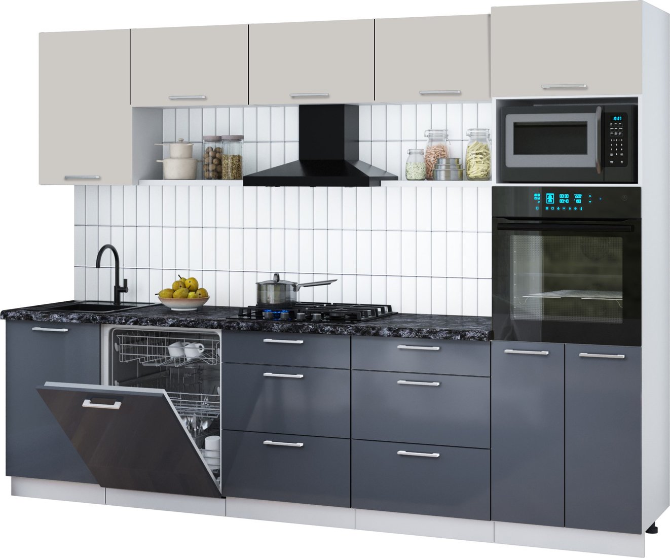 

Готовая кухня Интерлиния Мила Gloss 2.9-ПМ1 (асфальт глянец/кашемир/кастилло темный)