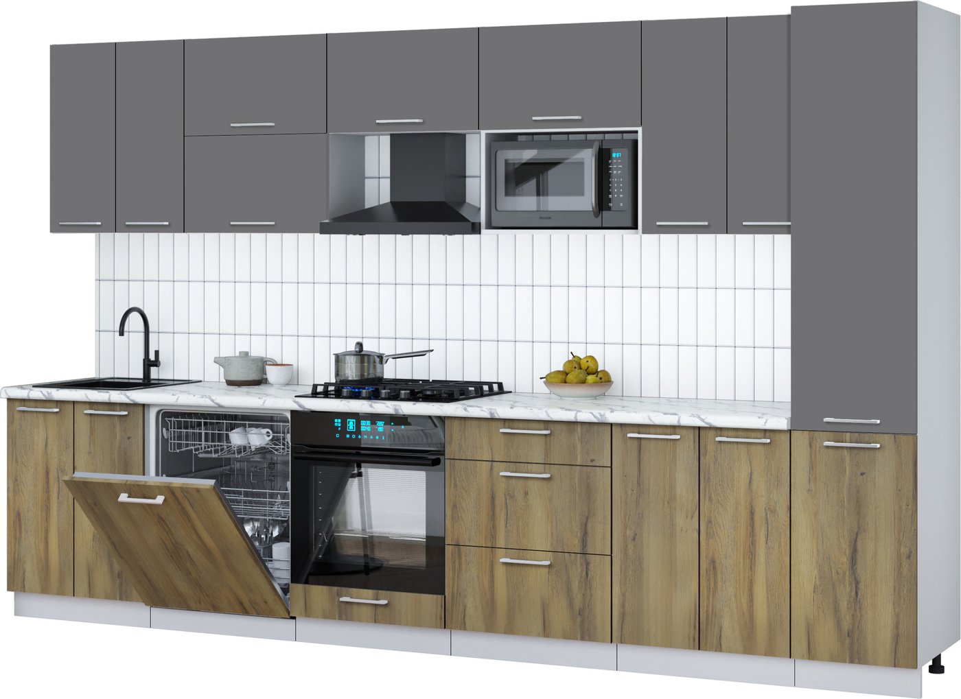 

Готовая кухня Интерлиния Мила Gloss 3.4-ПМ2 (дуб вотан/серый/белый гранит)