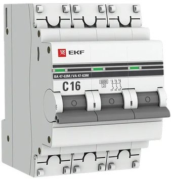 Выключатель автоматический EKF PROxima 3P 16А (C) 6кА ВА 47-63M (без теплового расцепителя)