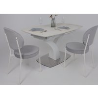 Кухонный стол Аврора Нотр Дам Moderne 1400/1800x850 (камень белый Calacata vagli/белый муар)